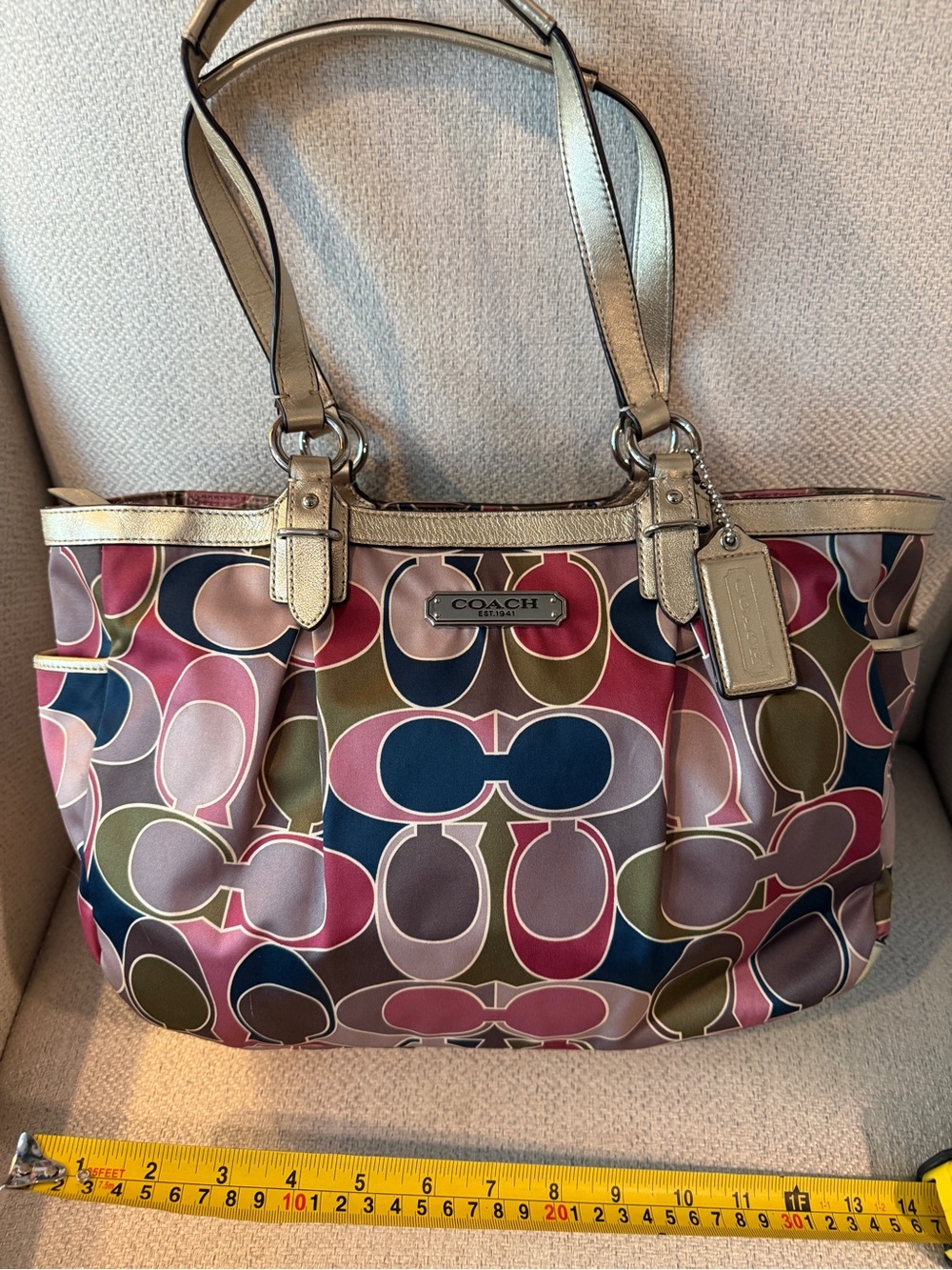 COACH Multicolor Signature Tote with Gold Trim